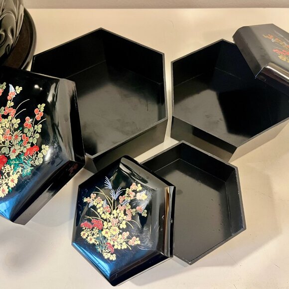 Vintage Set of 3 Nesting Hexagon Trinket Boxes - 90's Home Decor - Teenager Gift - Picture 5 of 6